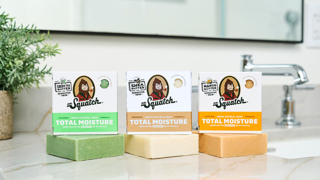 Lifestyle photo featuring Dr. Squatch Green Tea Butter bar soap