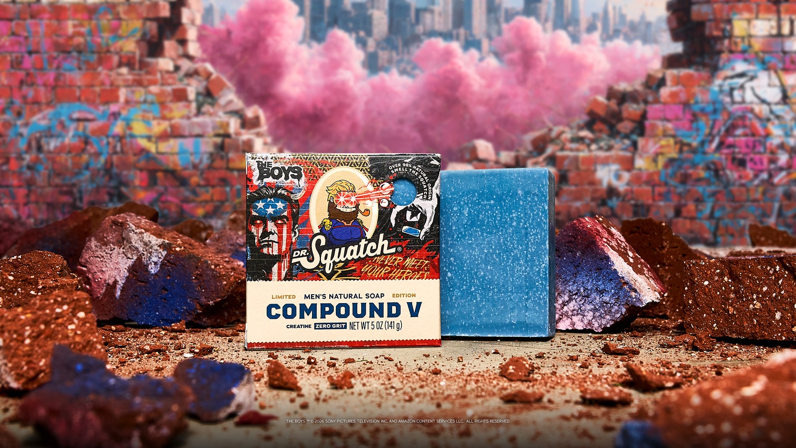 Lifestyle photo featuring Dr. Squatch Compound V bar soap